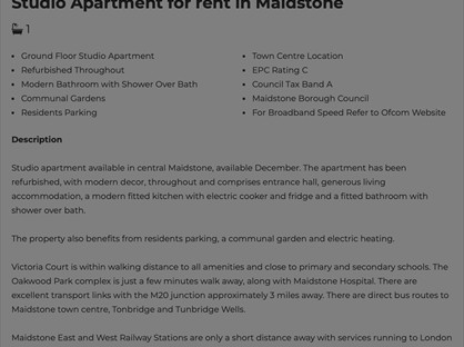 Studio Flat, Victoria St, ME16